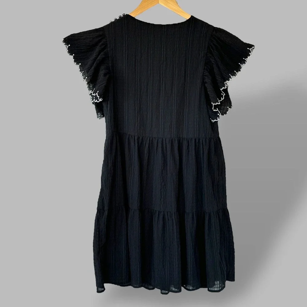Who What Wear Tiered Ruffle Sleeve Dress Black Striped Size XS Mini Womens Party